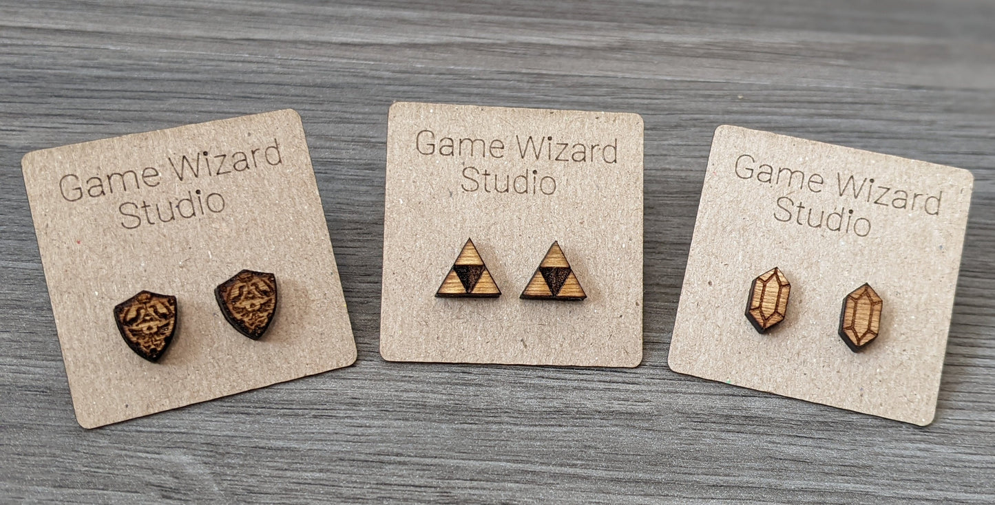 Zelda Hyrule Shield Wood Earrings