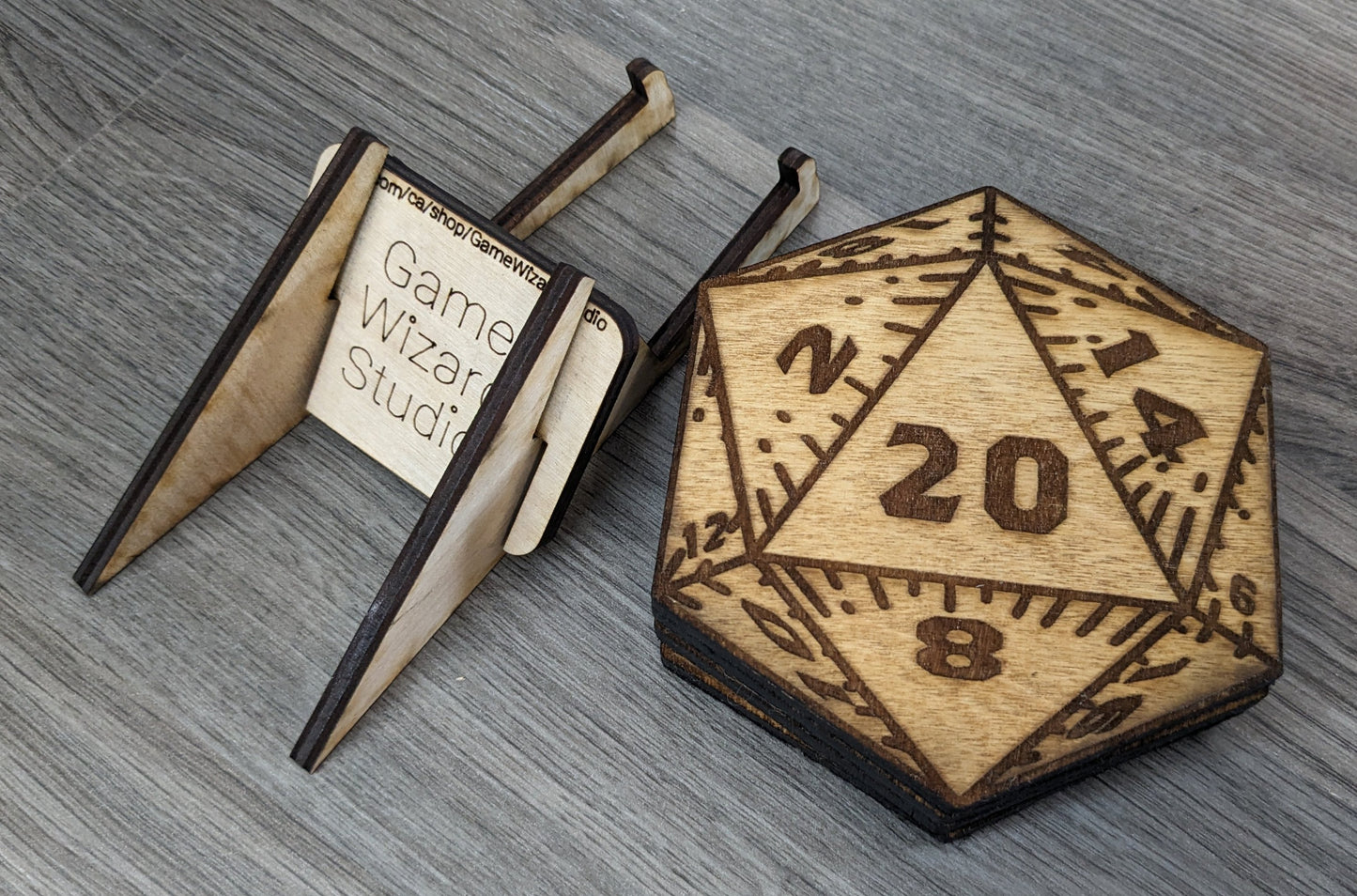 Twenty Sided Dice Wood Coasters