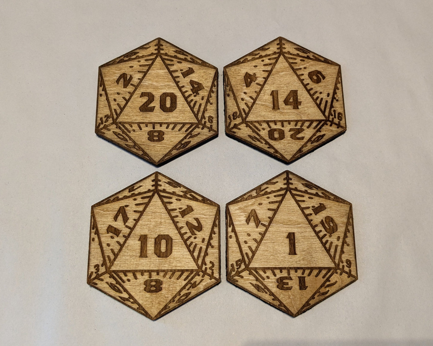 Twenty Sided Dice Wood Coasters