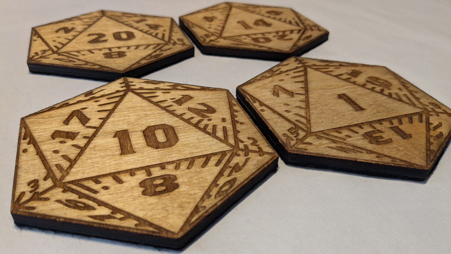 Twenty Sided Dice Wood Coasters